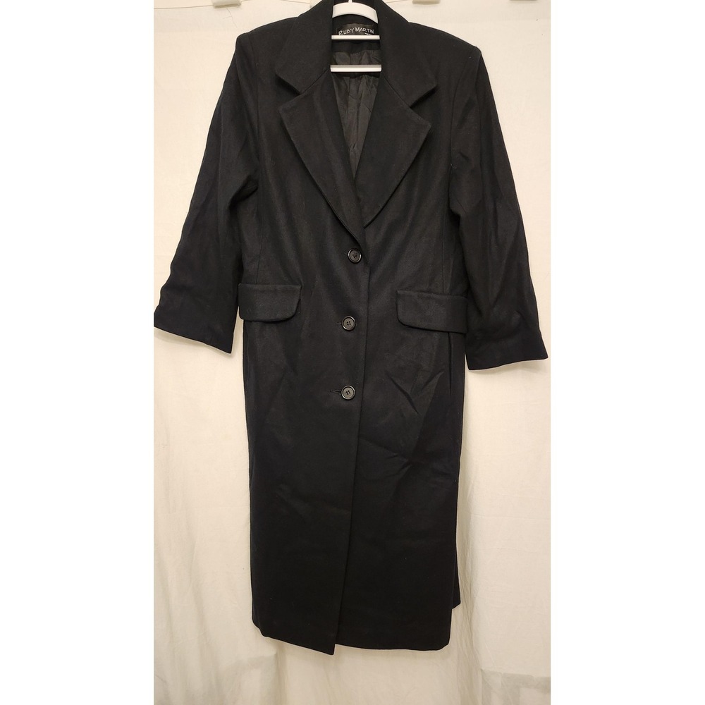 Ruby Martin Coat Womens 14P Petite Black Wool Long 3/4 Sleeve Lined‎ Made USA